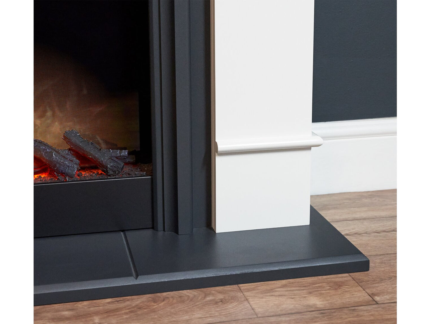 Chesterfield Electric Fireplace Suite in White & Charcoal Grey, 44 Inch