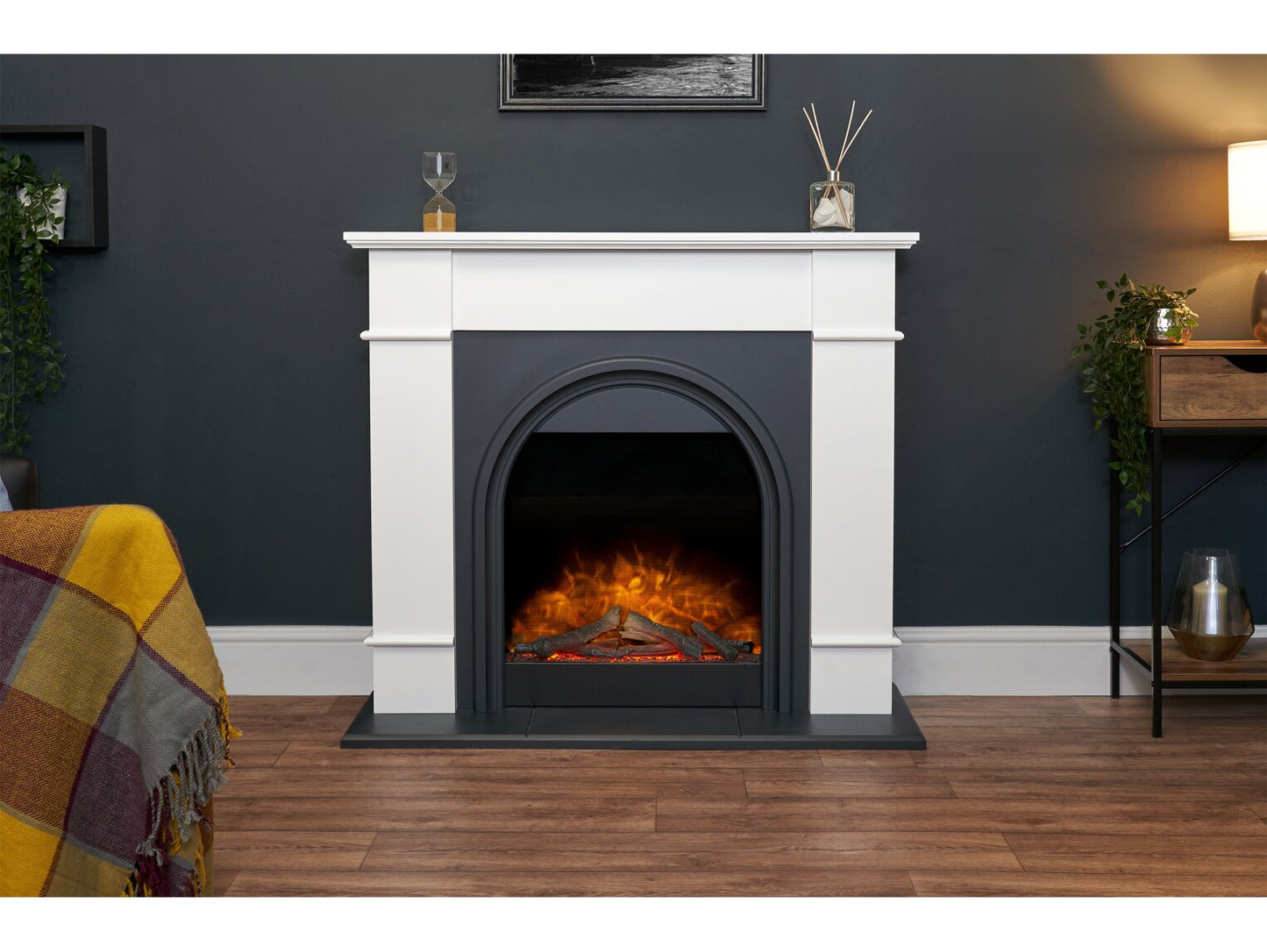 Chesterfield Electric Fireplace Suite in White & Charcoal Grey, 44 Inch