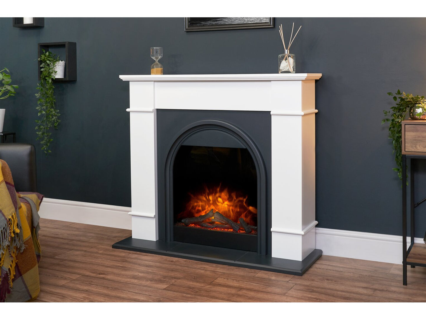 Chesterfield Electric Fireplace Suite in White & Charcoal Grey, 44 Inch