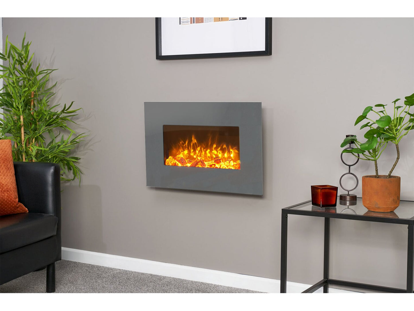 Sureflame WM-9541 Electric Wall Mounted Fire with Remote in Grey, 26 Inch