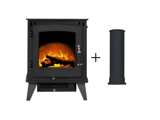 Echo Electric Stove in Charcoal Grey with Straight Stove Pipe