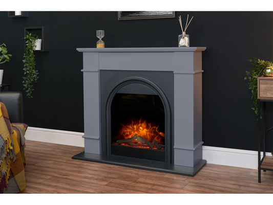 Chesterfield Electric Fireplace Suite in Grey & Charcoal Grey, 44 Inch