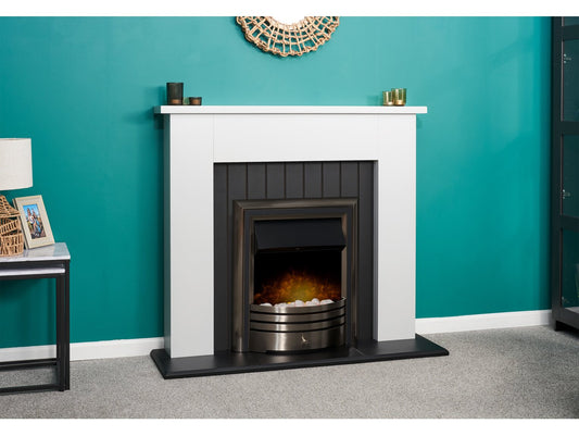 Chessington Fireplace in Pure White & Black with Astralis Electric Fire in Chrome, 48 Inch