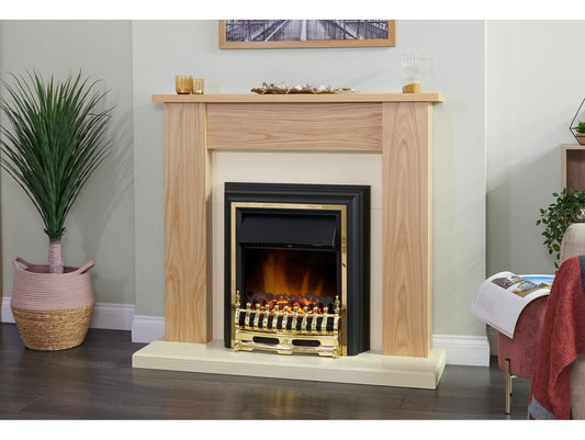 New England Fireplace in Oak & Cream with Durham Electric Fire in Brass, 48 Inch