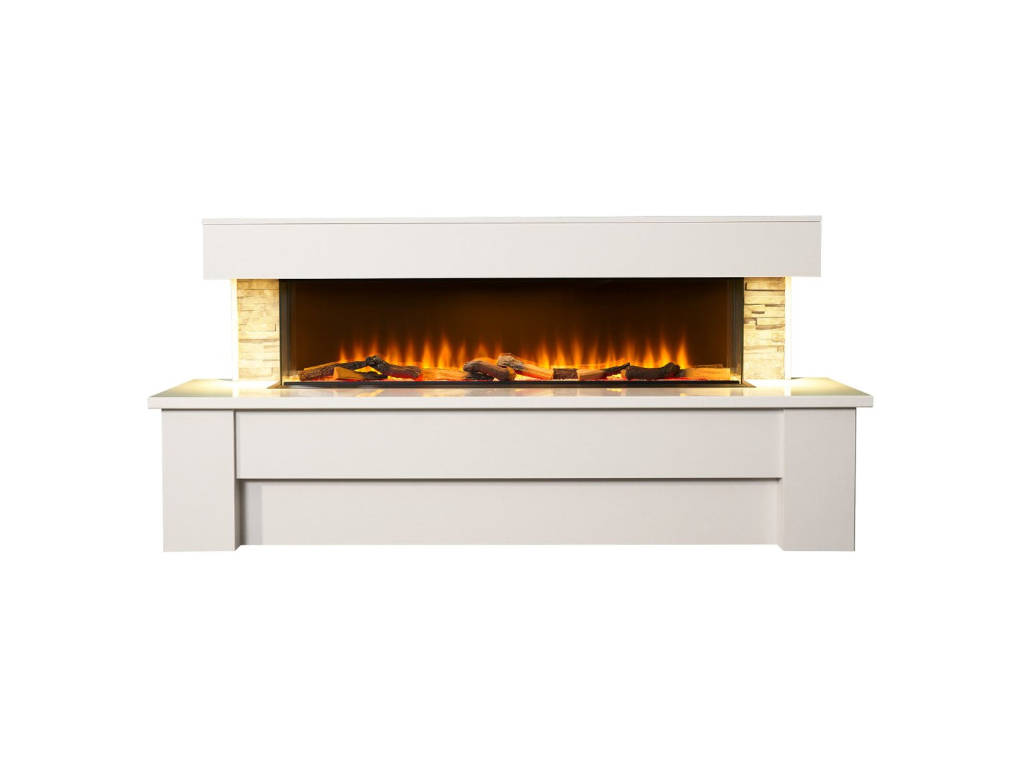 Atlanta White Marble & Slate Fireplace with Downlights, 72 Inch - MADE TO ORDER