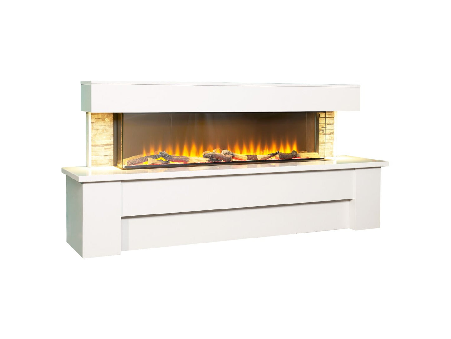 Atlanta White Marble & Slate Fireplace with Downlights, 72 Inch - MADE TO ORDER