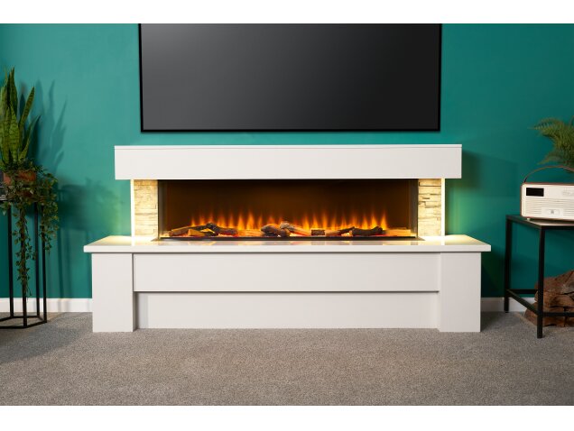 Atlanta White Marble & Slate Fireplace with Downlights, 72 Inch - MADE TO ORDER