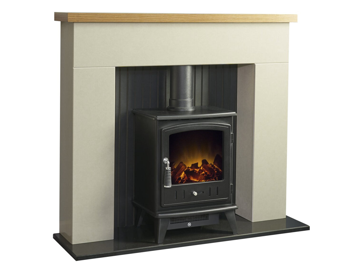 Stockholm Bianca Beige Marble & Wooden Stove Fireplace with Aviemore Electric Stove in Black, 45 Inch