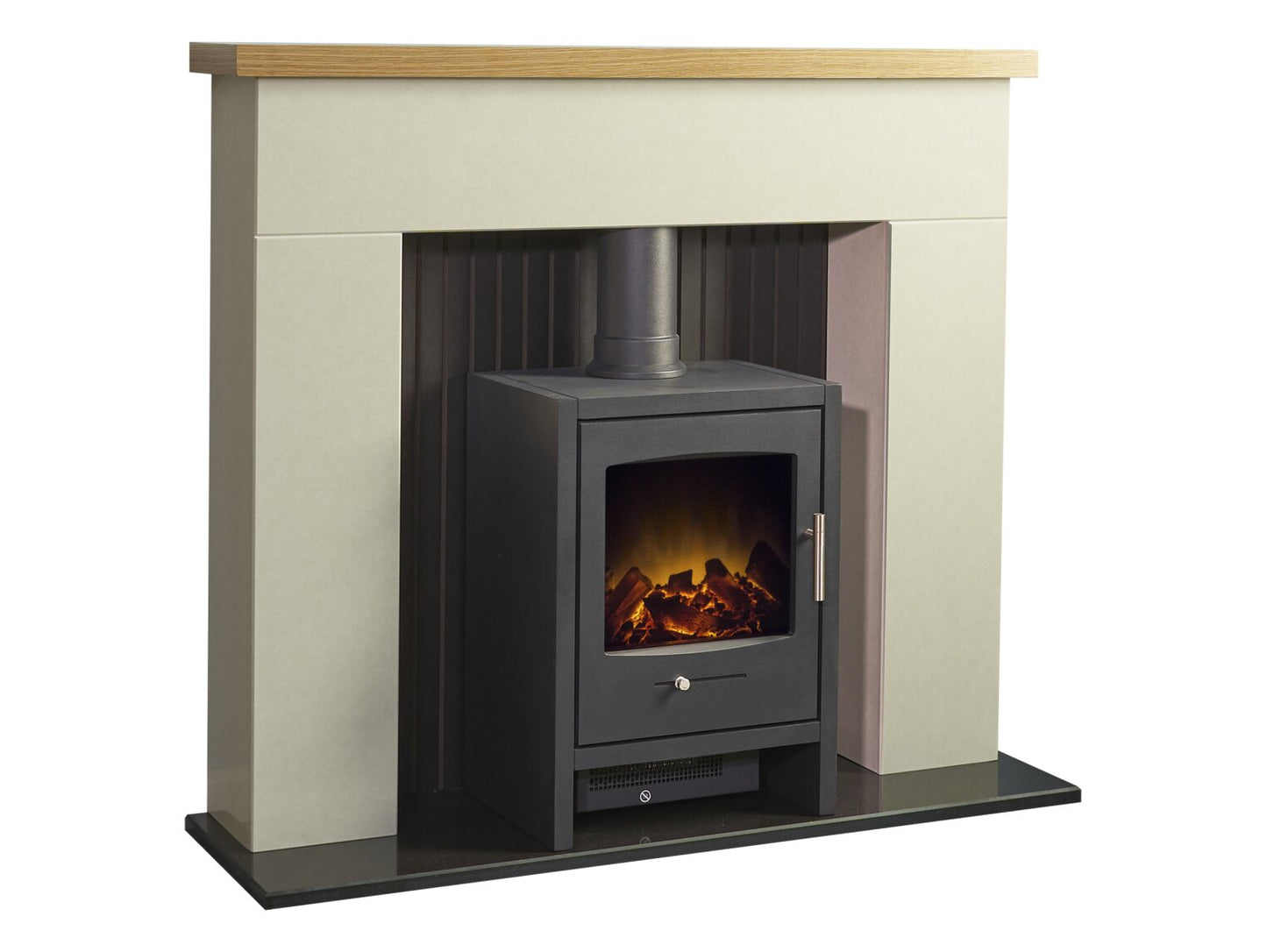 Stockholm Bianca Beige Marble & Wooden Stove Fireplace with Bergen Electric Stove in Charcoal Grey, 45 Inch