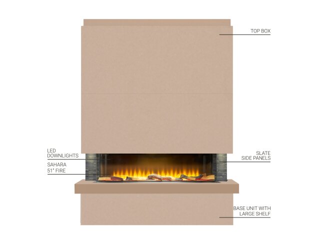 Sahara Pre-Built Media Wall Fireplace Package 4