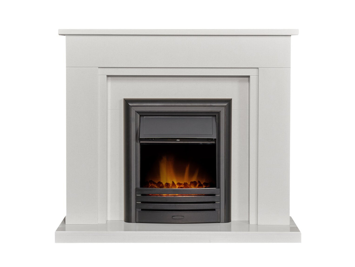 Maine White Marble Fireplace with Downlights & Carolina Electric Fire in Black, 48 Inch