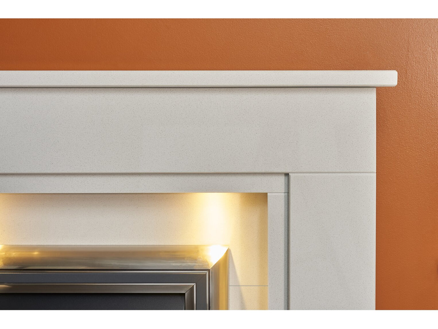 Maine White Marble Fireplace with Downlights & Astralis 6-in-1 Electric Fire in Chrome, 48 Inch