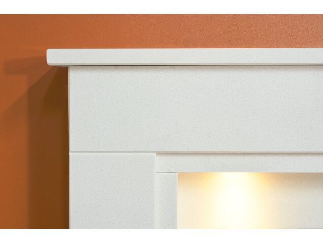 Maine White Marble Fireplace with Downlights & Alta Electric Inset Stove in Black, 48 Inch