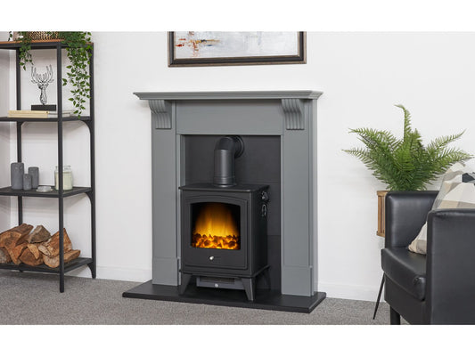 Harrogate Stove Fireplace in Grey & Black with Dorset Electric Stove in Black, 39 Inch