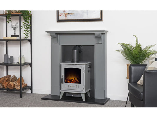 Harrogate Stove Fireplace in Grey & Black with Aviemore Electric Stove in Grey, 39 Inch