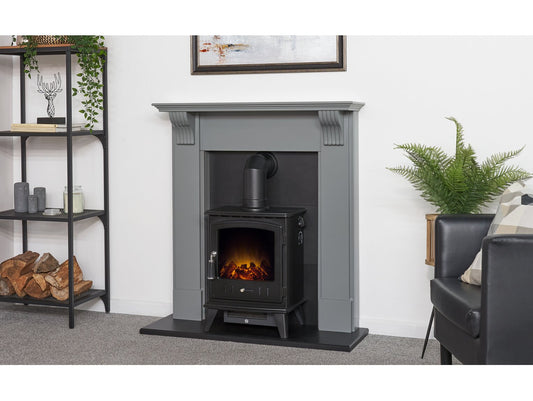 Harrogate Stove Fireplace in Grey & Black with Aviemore Electric Stove in Black, 39 Inch