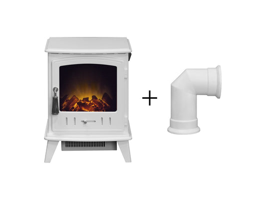 Aviemore Electric Stove in White Enamel with Angled Stove Pipe