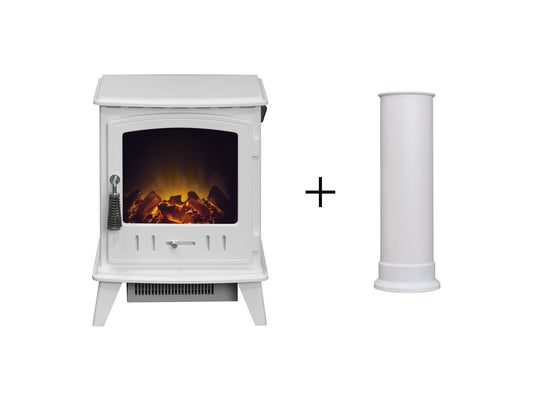 Aviemore Electric Stove in White Enamel with Straight Stove Pipe