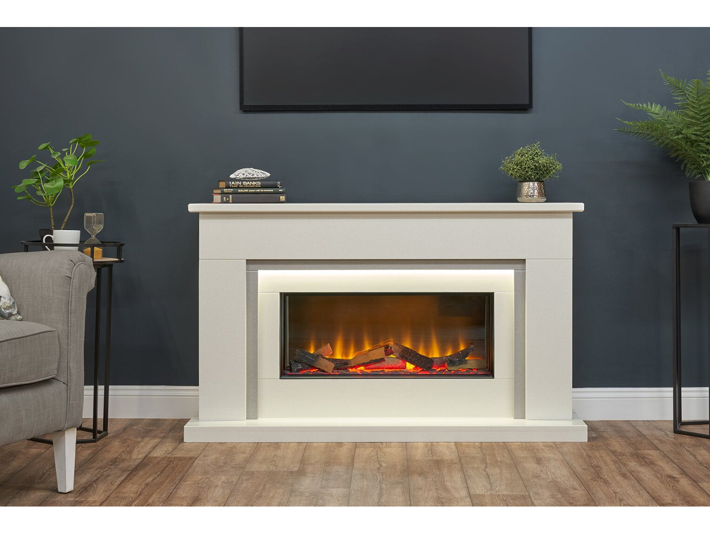 Arona White & Grey Marble Electric Fireplace Suite, 54 Inch