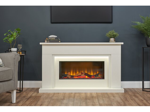 Arona White Marble Electric Fireplace Suite, 54 Inch