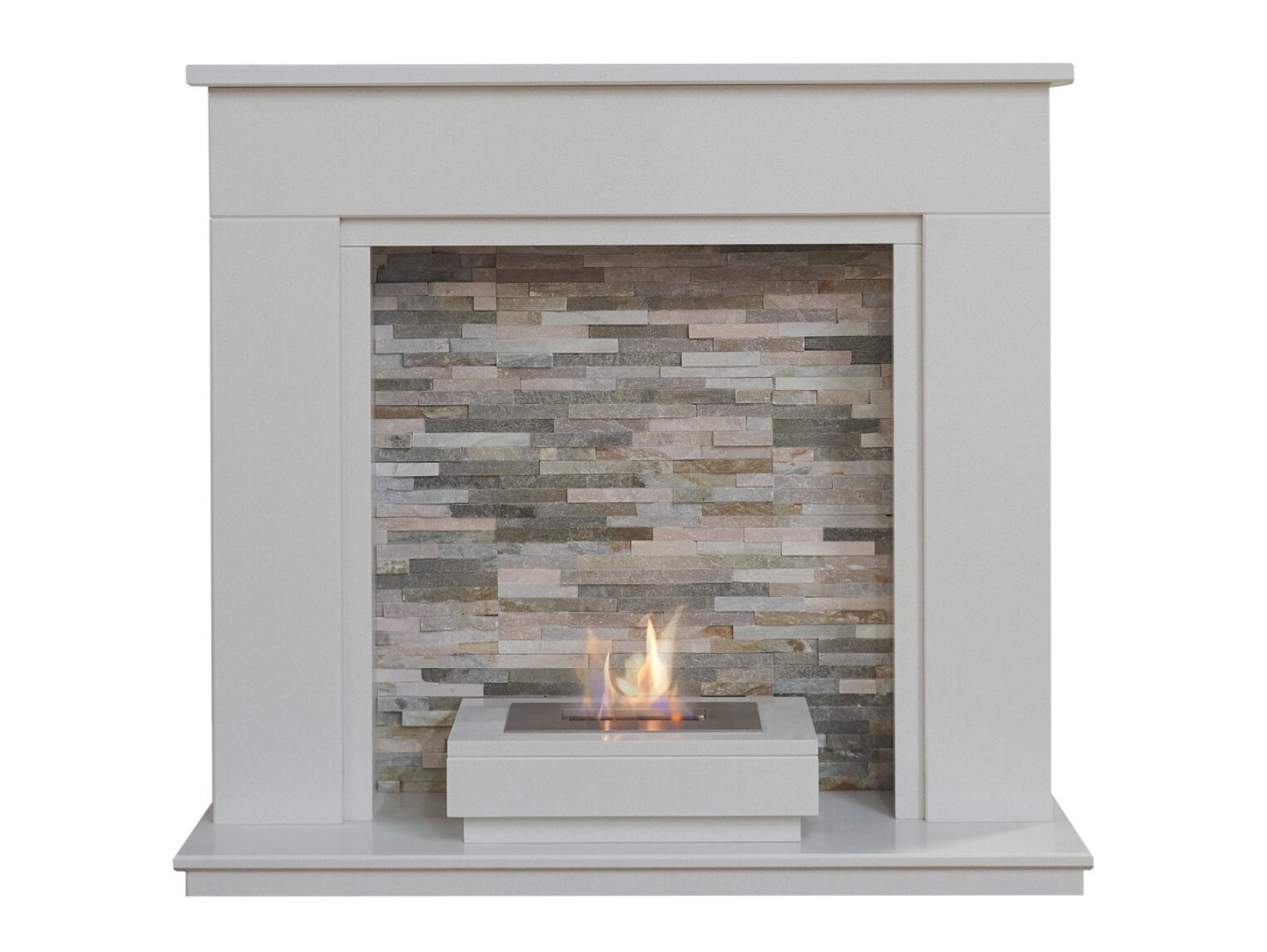 Amalfi White Marble Fireplace with Downlights & Altea Bio Ethanol Burner, 48 Inch