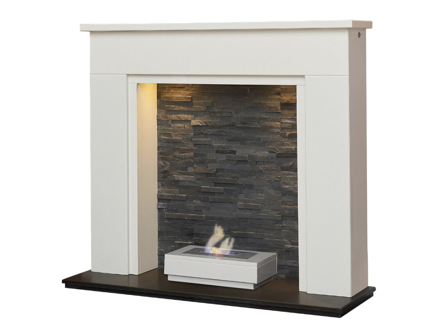 Rimini White Marble Fireplace with Downlights & Altea Bio Ethanol Burner, 48 Inch