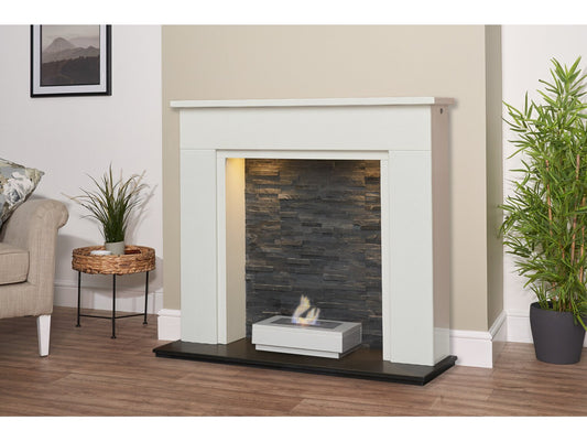 Rimini White Marble Fireplace with Downlights & Altea Bio Ethanol Burner, 48 Inch