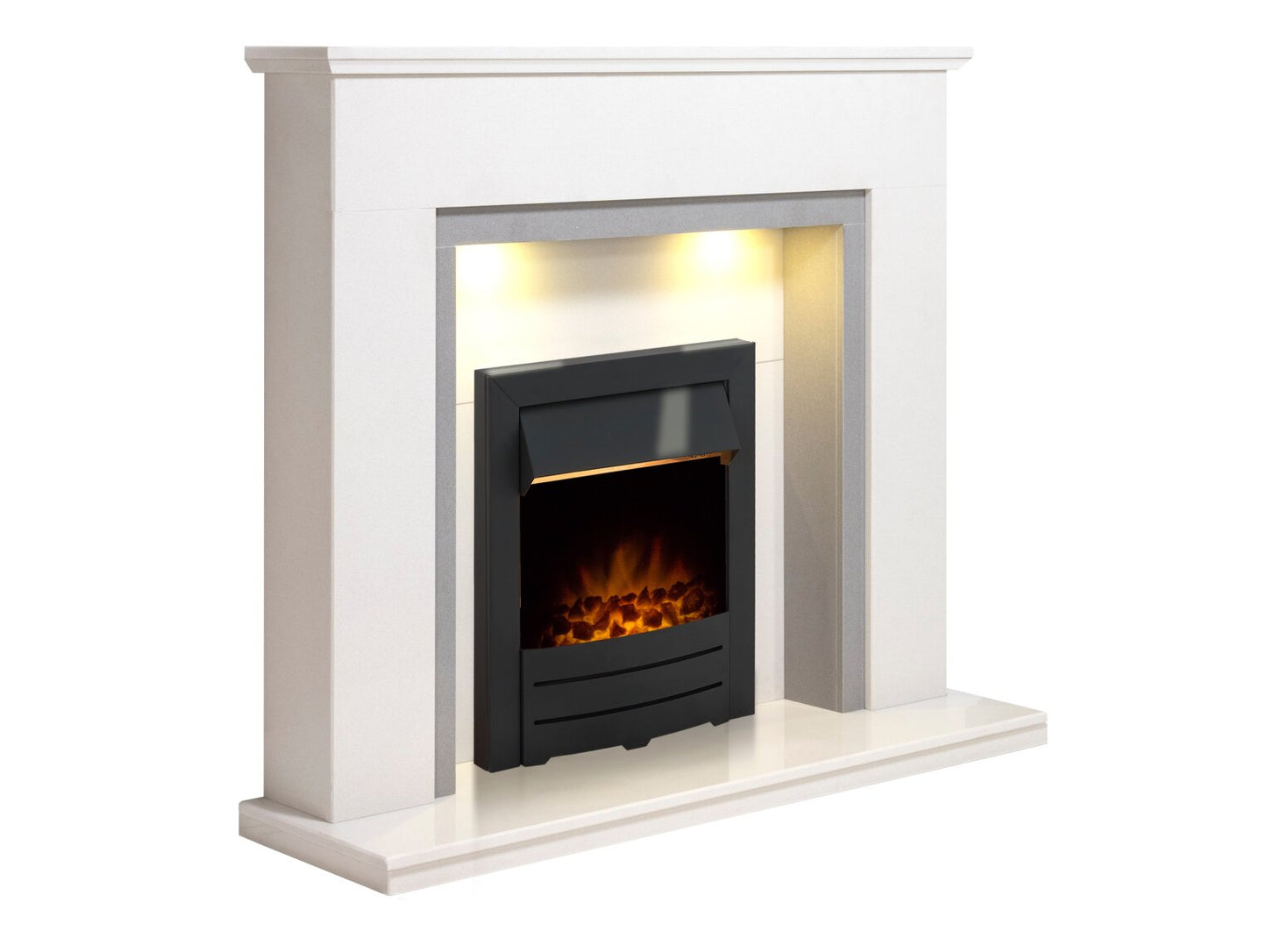 Allnatt White & Grey Marble Fireplace with Colorado Black, 48 Inch