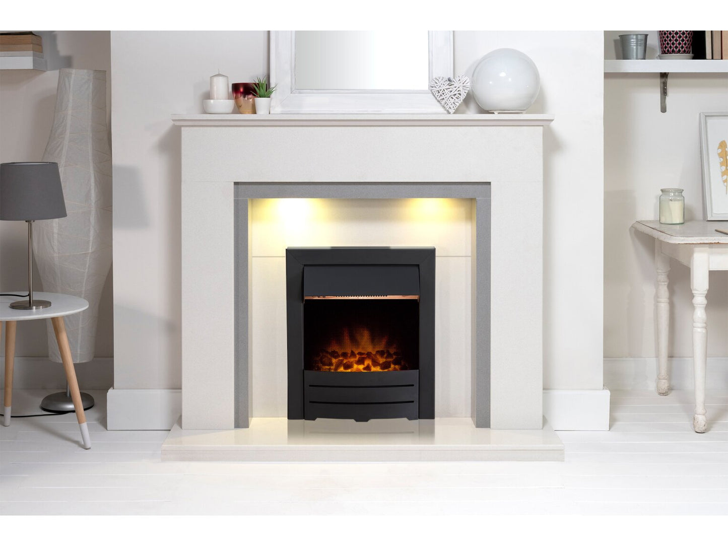 Allnatt White & Grey Marble Fireplace with Colorado Black, 48 Inch