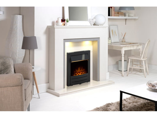 Allnatt White & Grey Marble Fireplace with Colorado Black, 48 Inch