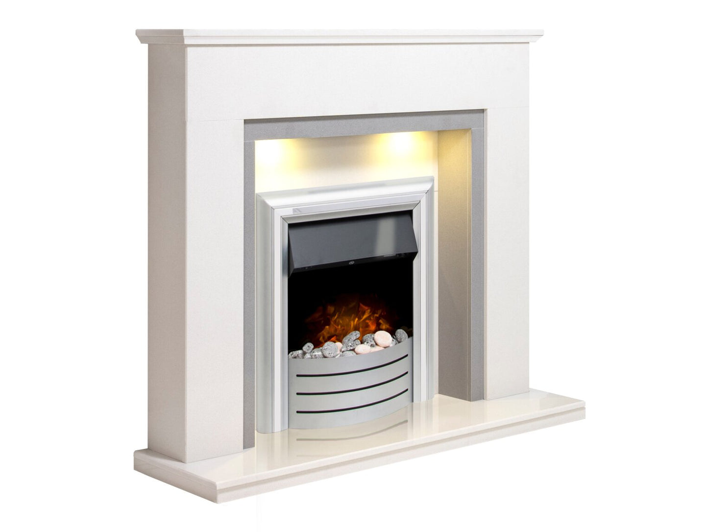 Allnatt white & Grey Marble Fireplace with Lynx 3 in 1, 48 Inch