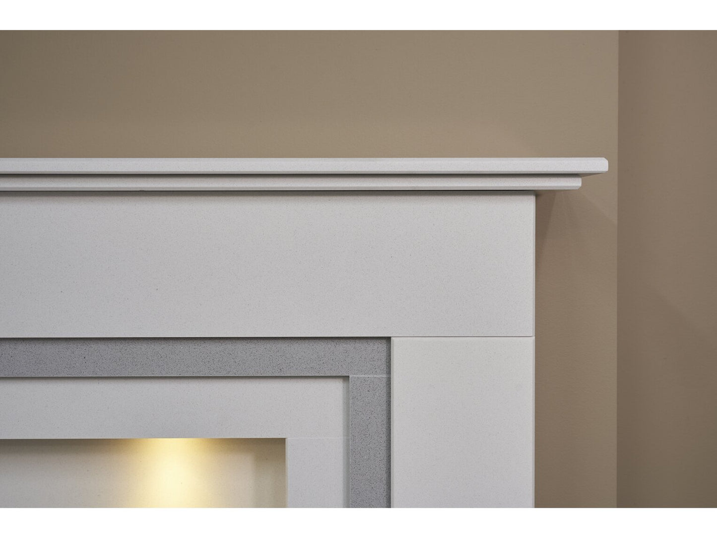 Austin Crystal White & Grey Marble Fireplace with Downlights & Comet Electric Fire in Brushed Steel, 54 Inch