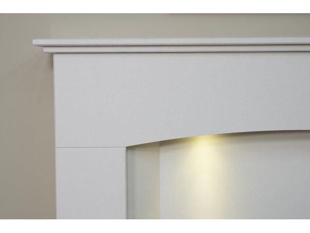 Tuscon Sparkly White Marble Fireplace with Downlights & Colorado Electric Fire in Black, 48 Inch