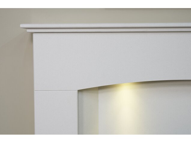 Tuscon Sparkly White Marble Fireplace with Downlights & Elan Electric Fire in Black, 48 Inch