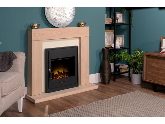 Malmo Fireplace in Oak & Cream with Oslo Electric Inset Stove in Black, 39 Inch