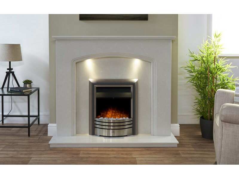 Vienna Perola Marble Fireplace with Downlights & Astralis Electric Fire in Chrome, 54 Inch