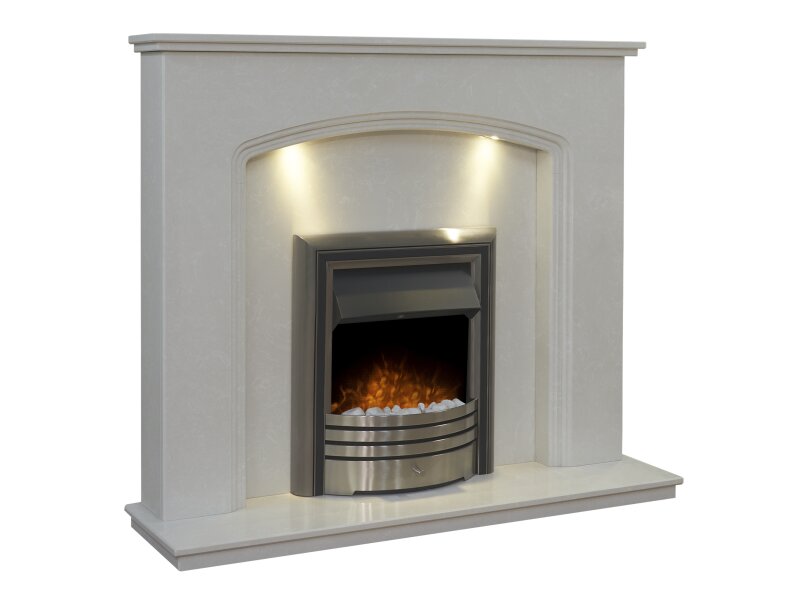 Vienna Perola Marble Fireplace with Downlights & Astralis Electric Fire in Chrome, 54 Inch