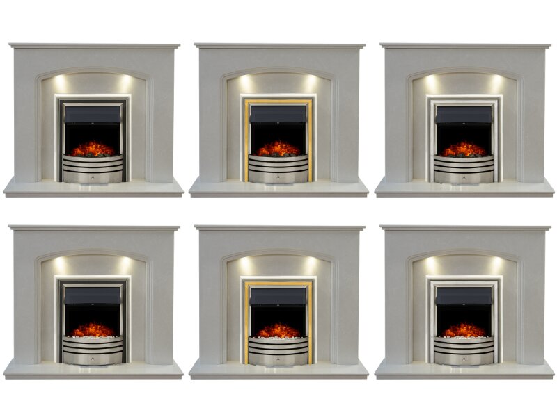 Vienna Perola Marble Fireplace with Downlights & Astralis Electric Fire in Chrome, 54 Inch