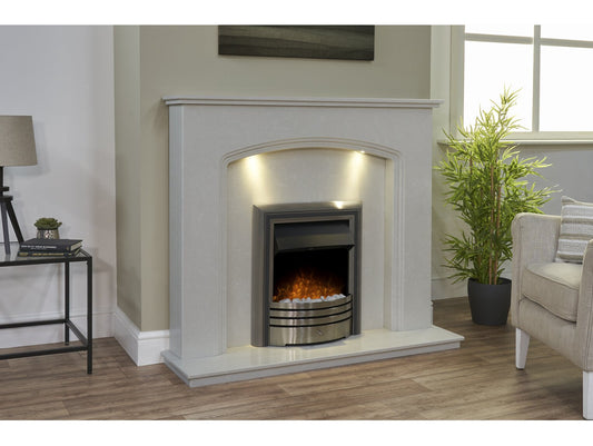 Vienna Perola Marble Fireplace with Downlights & Astralis Electric Fire in Chrome, 54 Inch