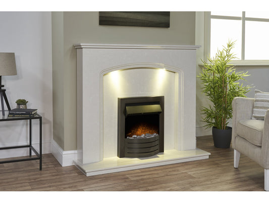 Vienna Perola Marble Fireplace with Downlights & Comet Electric Fire in Black Nickel, 54 Inch