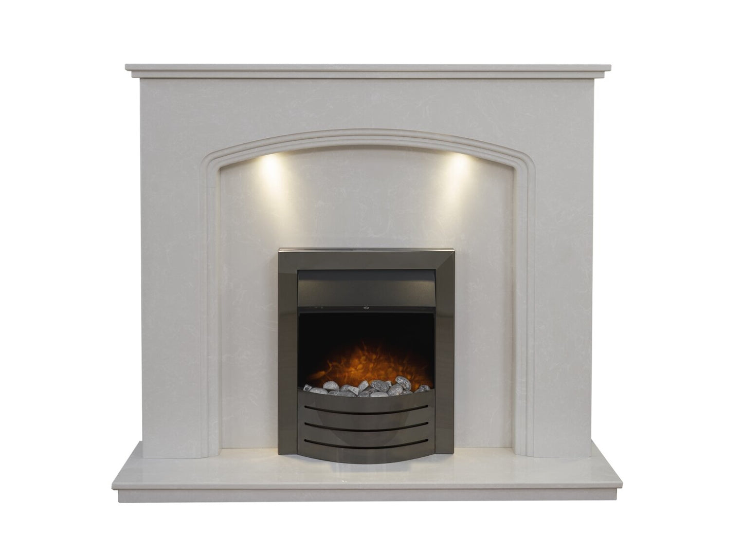 Vienna Perola Marble Fireplace with Downlights & Comet Electric Fire in Black Nickel, 54 Inch