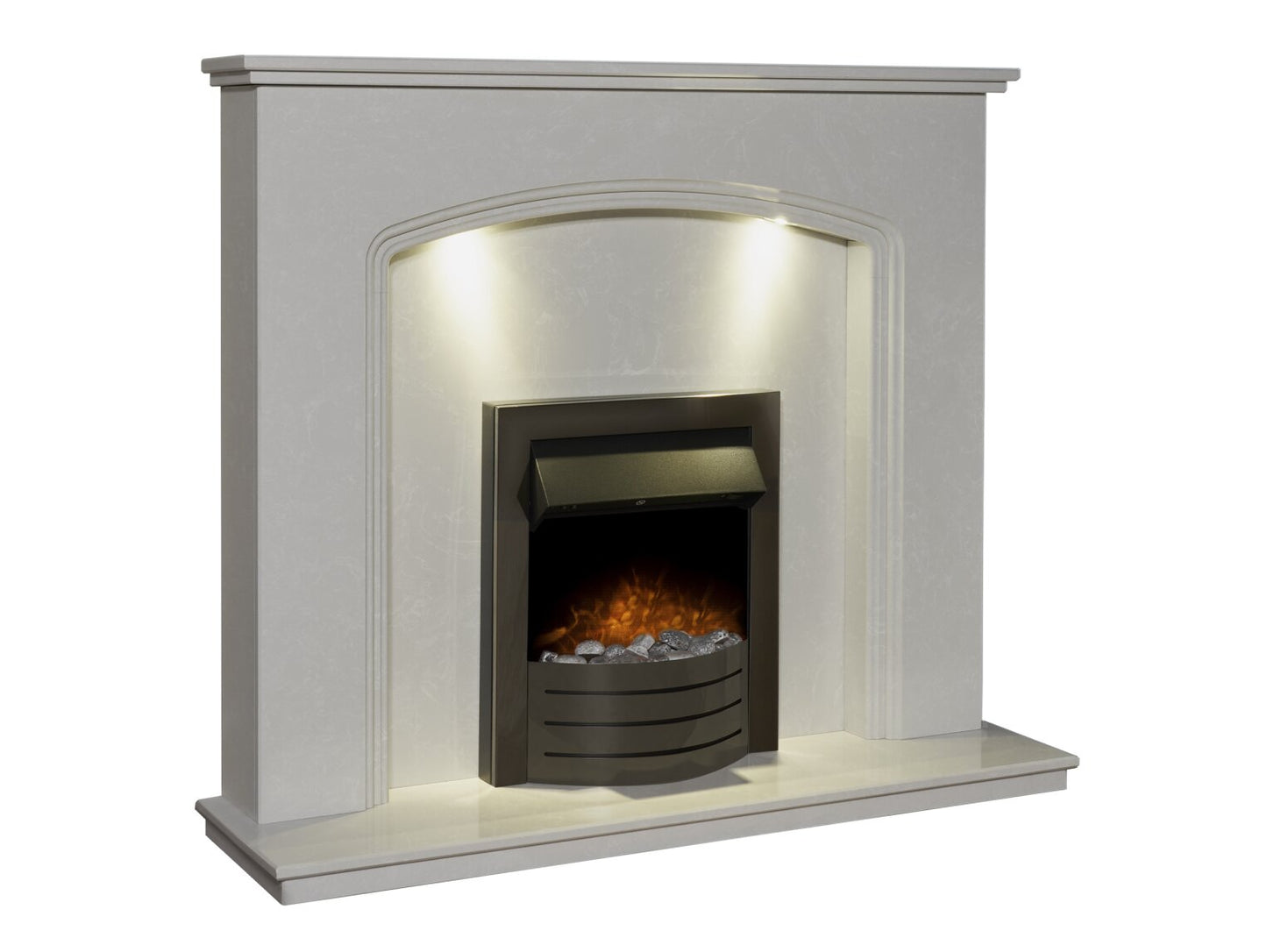 Vienna Perola Marble Fireplace with Downlights & Comet Electric Fire in Black Nickel, 54 Inch