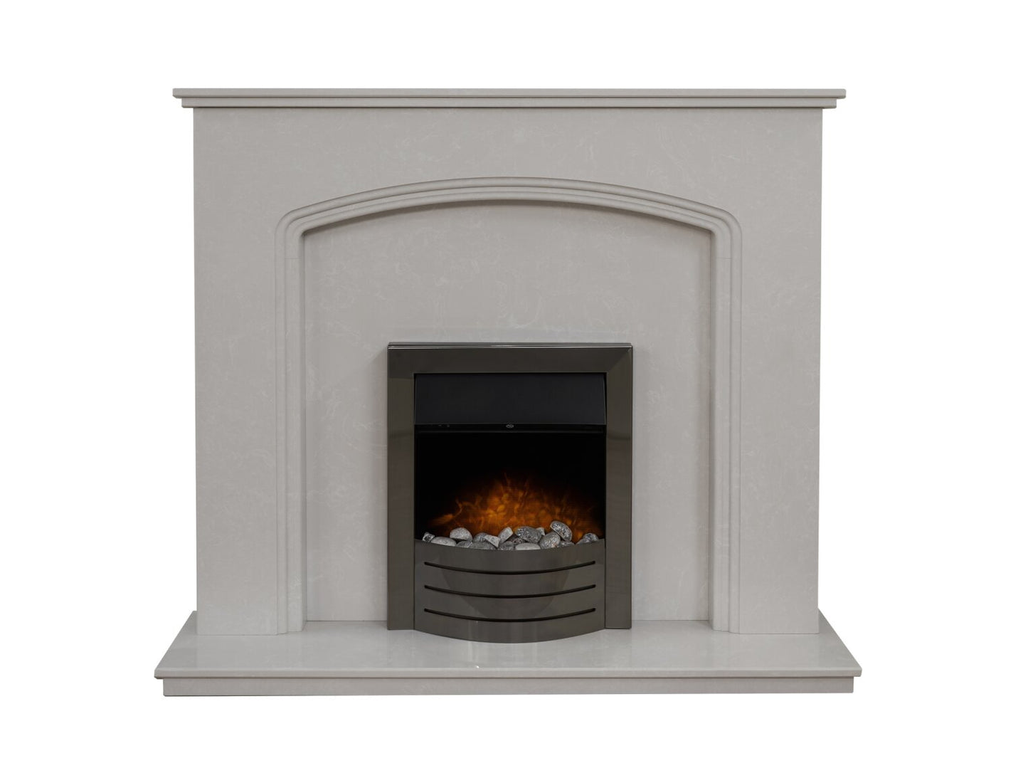 Vienna Perola Marble Fireplace with Downlights & Comet Electric Fire in Black Nickel, 54 Inch