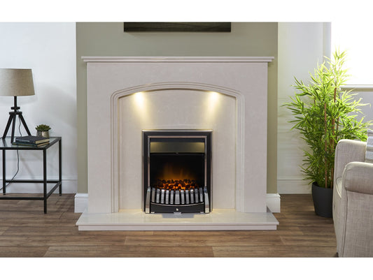 Vienna Perola Marble Fireplace with Downlights & Elan Electric Fire in Chrome, 54 Inch