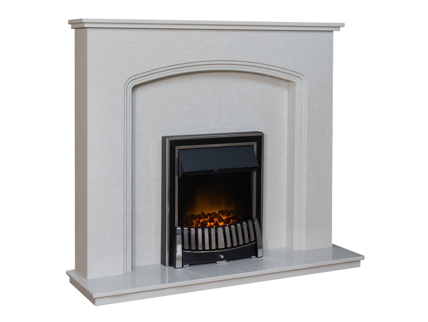 Vienna Perola Marble Fireplace with Downlights & Elan Electric Fire in Chrome, 54 Inch