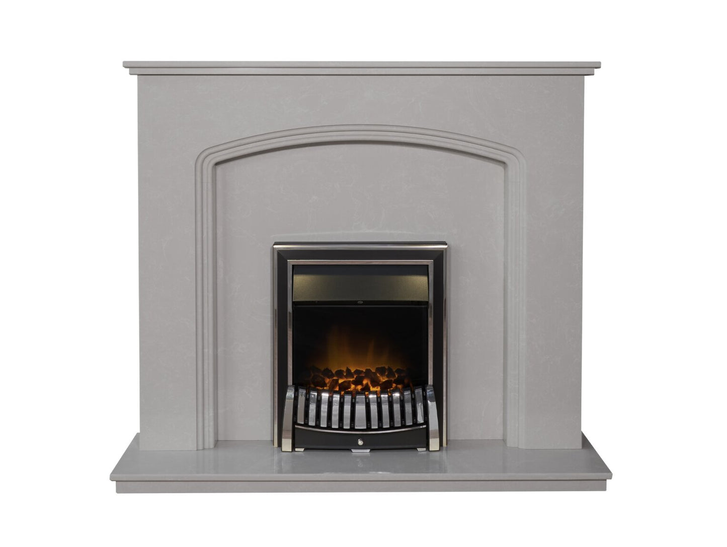 Vienna Perola Marble Fireplace with Downlights & Elan Electric Fire in Chrome, 54 Inch