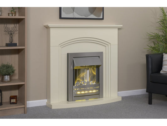 Truro Fireplace in Cream with Helios Electric Fire in Brushed Steel, 41 Inch