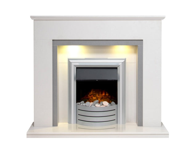 Allnatt white & Grey Marble Fireplace with Lynx 3 in 1, 48 Inch