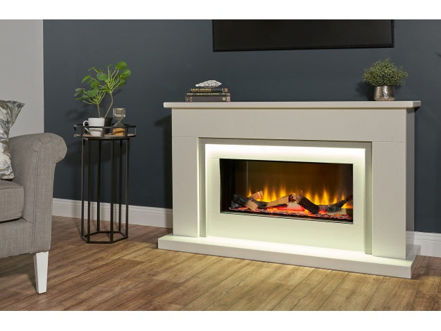 Arona White & Grey Marble Electric Fireplace Suite, 54 Inch