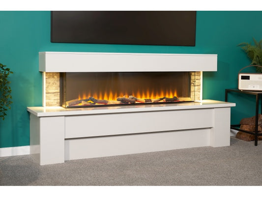 Atlanta White Marble & Slate Fireplace with Downlights, 72 Inch - MADE TO ORDER